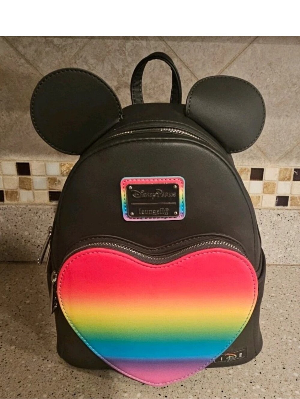 Disney Parks Loungefly Mickey Mouse Pride Rainbow Heart Mini Backpack NWOT Black